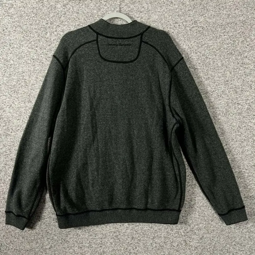 Tommy Bahama Men's Size XL Gray Long Sleeve 1/4 Zip Cotton Pullover Sweater